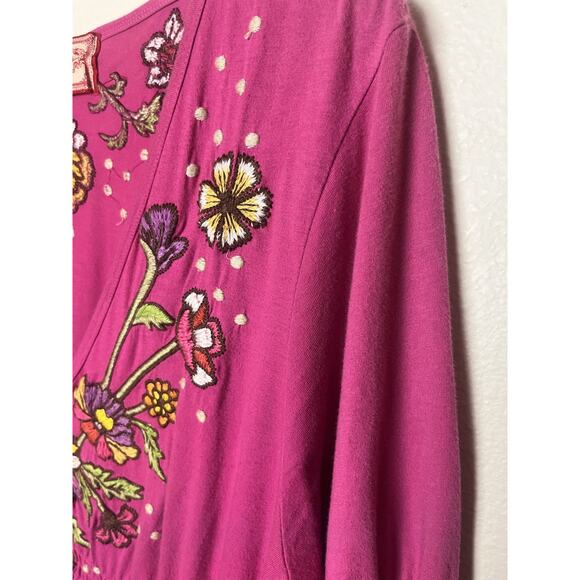 Johnny Was JWLA Embroidered Smocked Cotton Dress Sz Large Pink Floral Boho - Picture 4 of 9